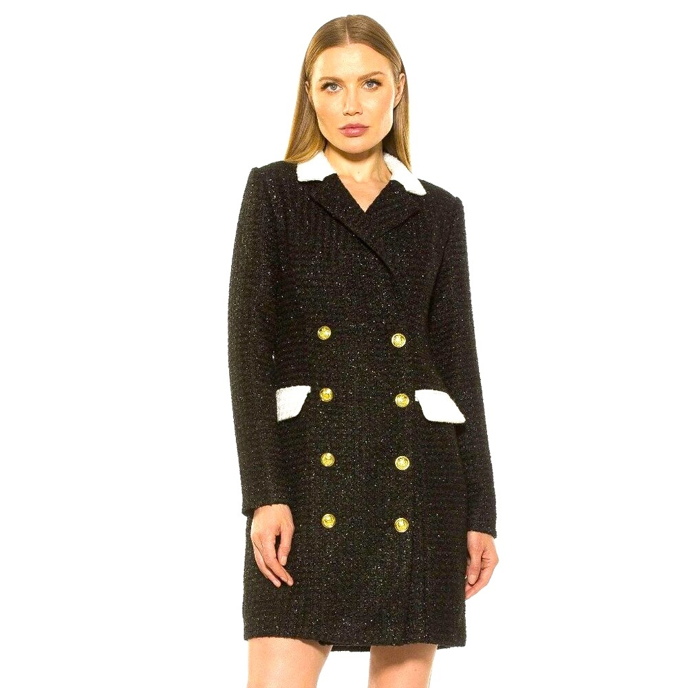 ALEXIA ADMOR Diana Long Sleeve Tweed Blazer Mini Dress Pearl Button 4 NWT Smalll